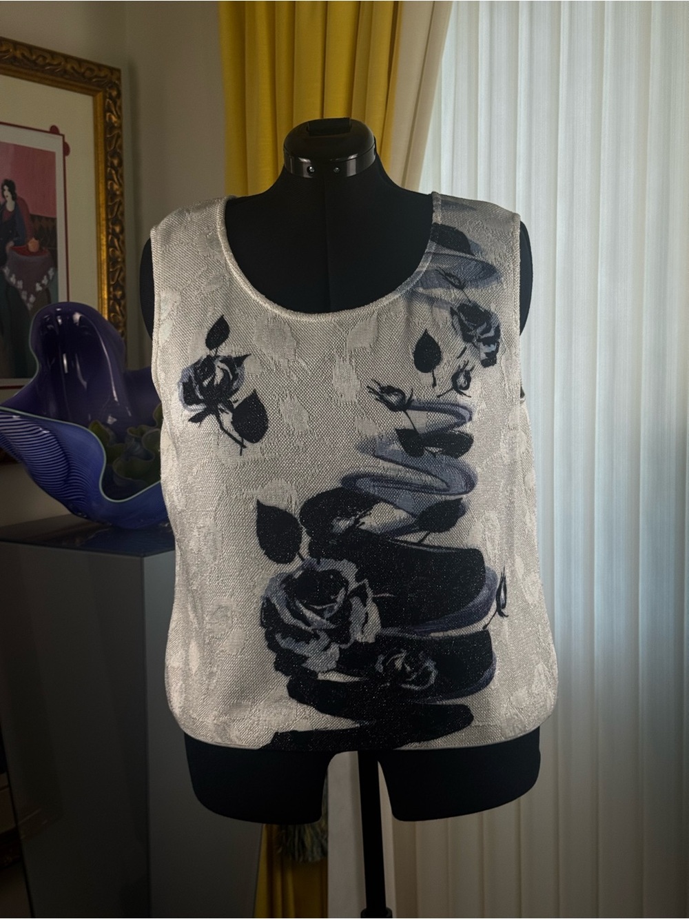 Vintage St. John Knits Evening Collection- Floral Metallic Sleeveless Tank Top